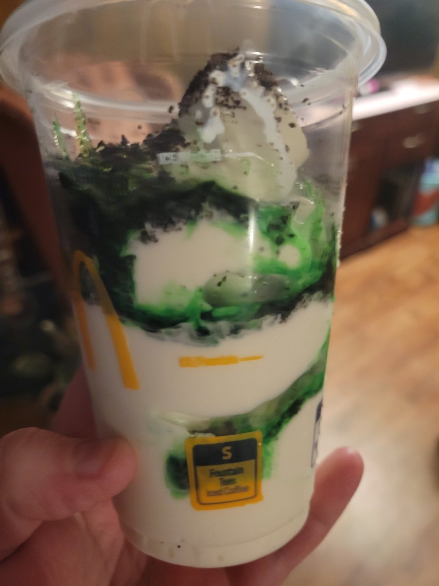 NihilistFraud's tweet photo. I went to @McDonalds and asked for a Shamrock Mcflurry and just got soft serve with a green squirt 🥲 https://t.co/yaMQ5wwcJ8