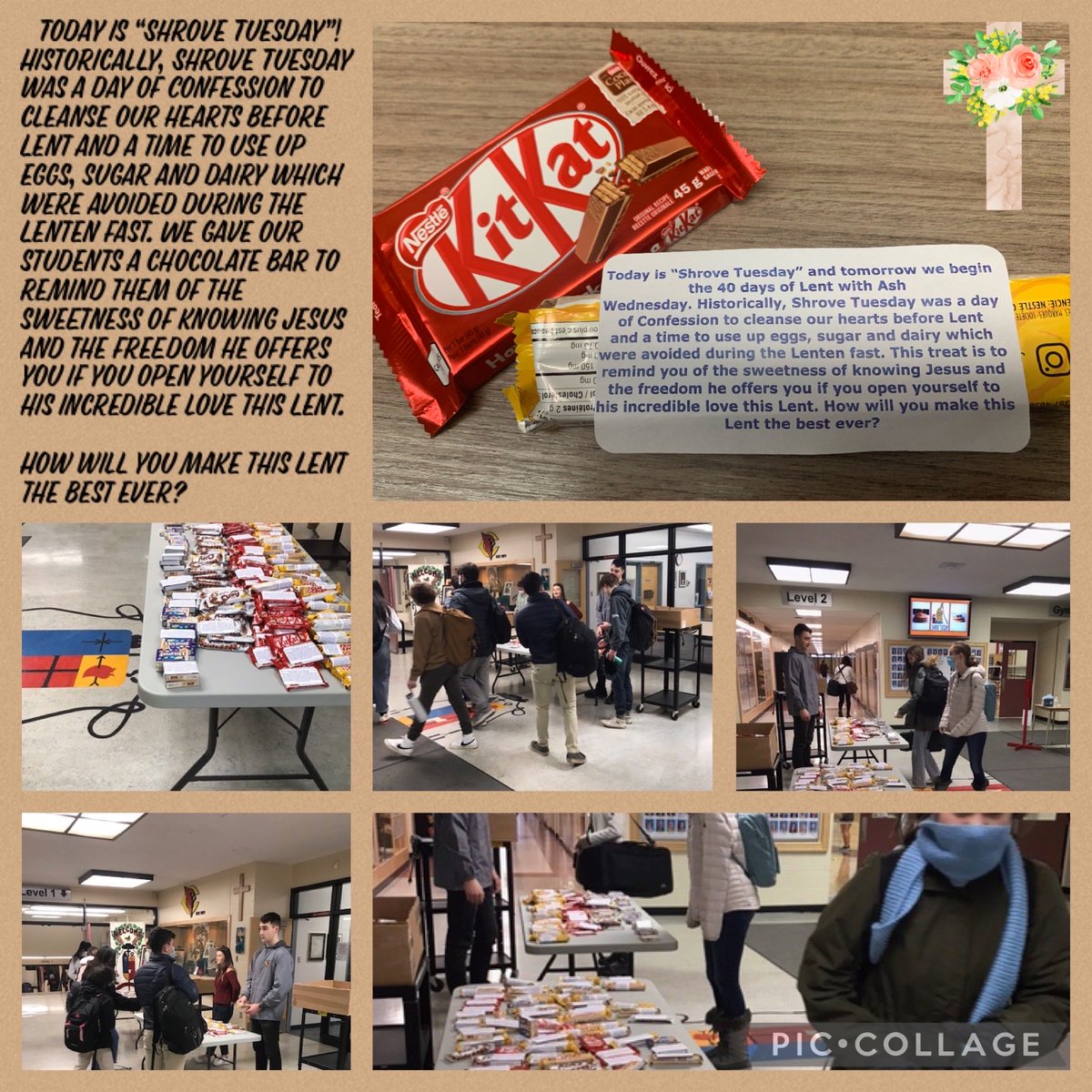 bishopcarrollhs's tweet photo. Today was SHROVE TUESDAY! We welcomed our students in with a sweet treat!  Tomorrow we begin our Lenten Journey.  #shrovetuesday #lent2022 ⁦@CCSD_edu⁩ ⁦@GrACE4cathed⁩ https://t.co/D7e9ZVoBcI