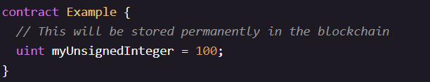 developer_coder's tweet image. Contract storage permanently retains state variables. This signifies that they have been added to the Ethereum ledger. Think of them like queries to a database. When using the uint type, its value must not be less than zero. For signed integers, there is an int data type.