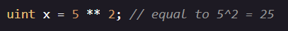 developer_coder's tweet image. Math Operations:
Math in Solidity is easy. Just you have to pick up on a new operator that is exponential operator.
Solidity supports an exponential operator (i.e. "x to the power of y", x^y):
Other operators namely addition, subtraction and others are same and known to all.