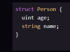 developer_coder's tweet image. Struct data type. (Collection of data types)

struct Person {
  uint age;
  string name;
  uint income;
}
To be clear, we'll disclose everything about structs when they're used. Person's age, name, and income are all shown here.