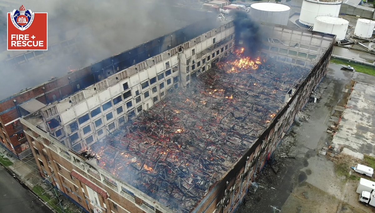 . @FRNSW has released drone vision of burnt out Wickham factory. Just incredible.