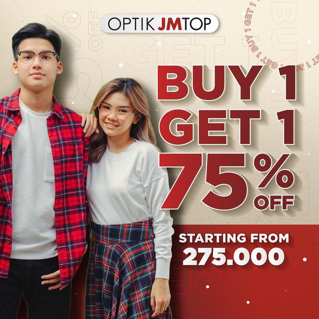 Dapatkan Promo BUY 1 GET 1 75% OFF ALL ITEMS: Frames &amp; Sunglasses! Starting From: Rp 275.000

Come &amp; Visit OPTIK JMTOP terdekat di kota anda!

*S&amp;K berlaku s/d 31 Maret 2022.