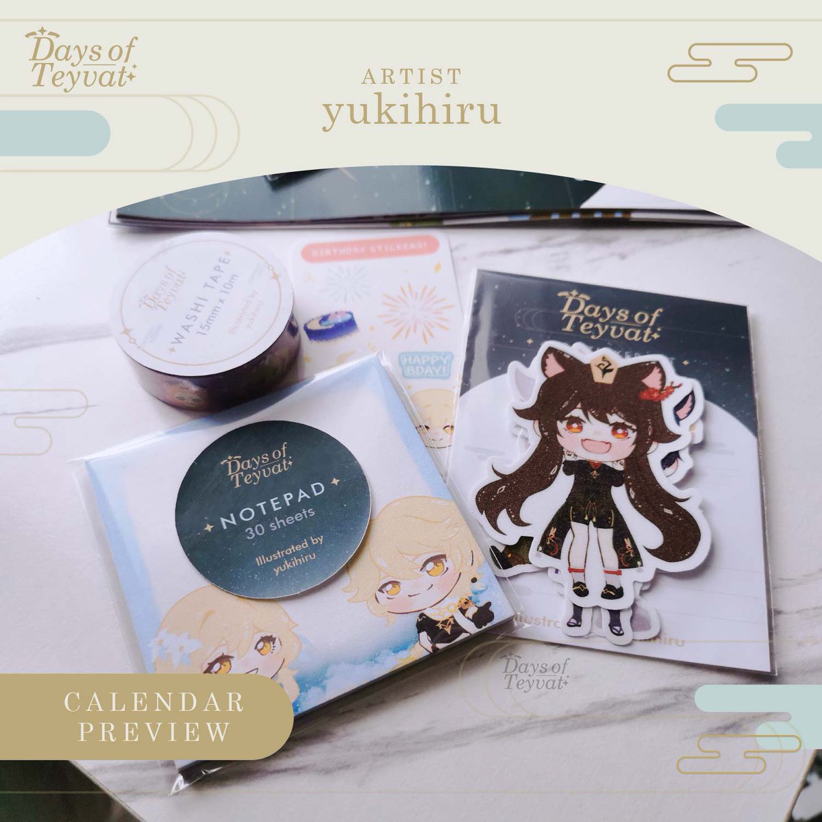 daysofteyvat's tweet photo. One of our mods @Yukihiru made these adorable stickers, washi and notepad! She also Illustrated the slimes on the calendar itself. You can still shop for our calendars on these platforms.

🇵🇭 https://t.co/EIUBErwjzz
🌐 https://t.co/YXFfDc9Fia https://t.co/9MZ9pf1yfk