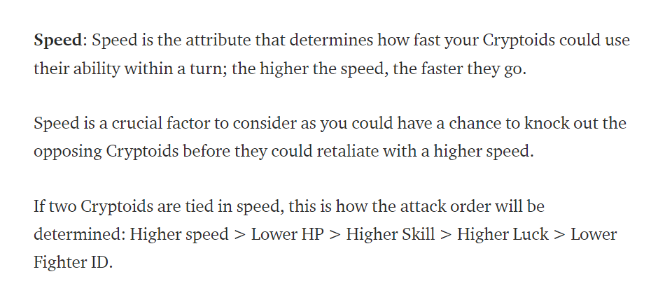 TAS_TheApple's tweet photo. #WorldOfCryptoids メモ📝
行動順：
スピード＞低HP＞スキル＞ラック＞早生まれID
Higher speed > Lower HP > Higher Skill > Higher Luck > Lower Fighter ID

同速同HP以降、アクシーとは少し仕様が違いますね🤣 https://t.co/TAwN3F39bB
