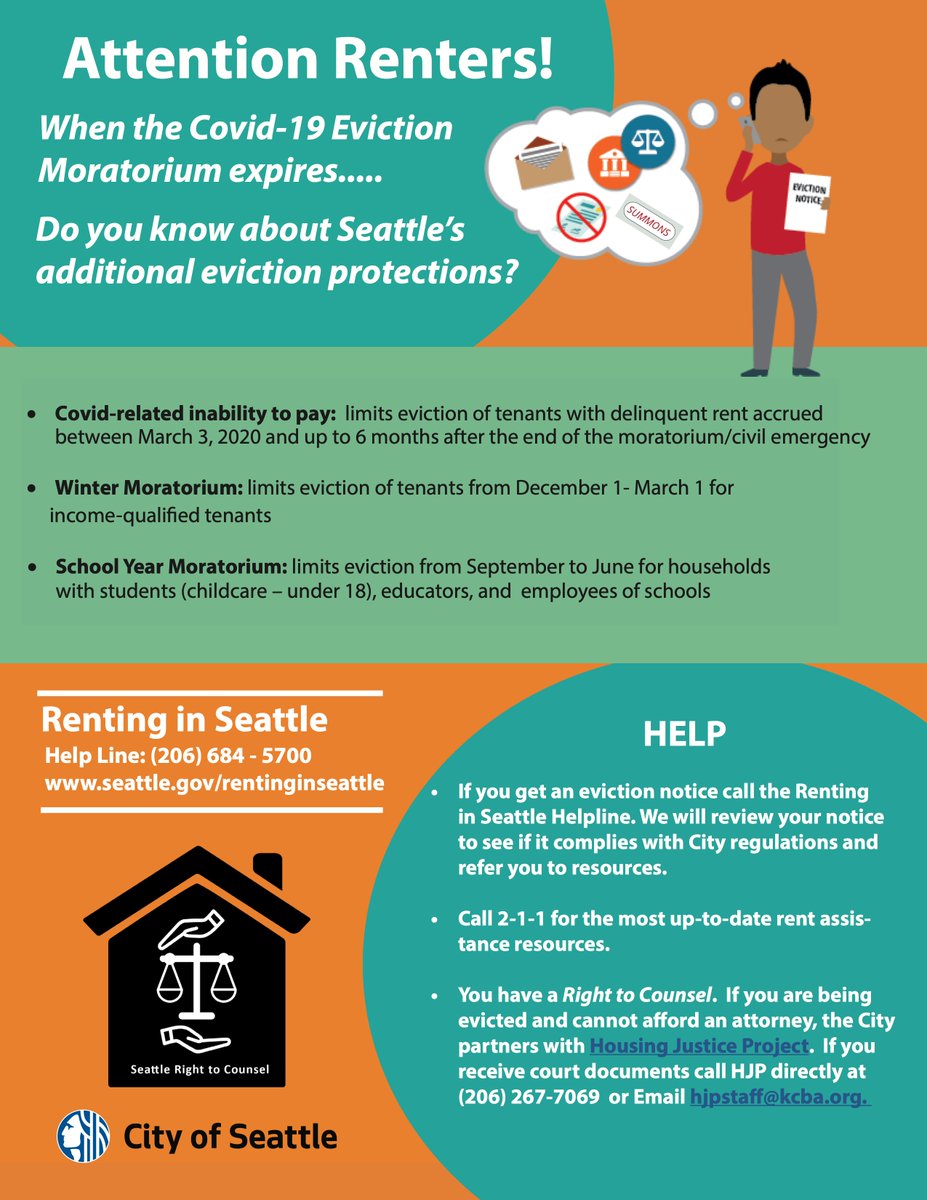 Seattle's COVID-19 eviction moratorium has officially expired. Make sure you know your rights! <a href="/SeattleSDCI/">SDCI</a> has put together this helpful infographic. For more information &amp; translations of the graphic, visit seattle.gov/rentinginseatt…