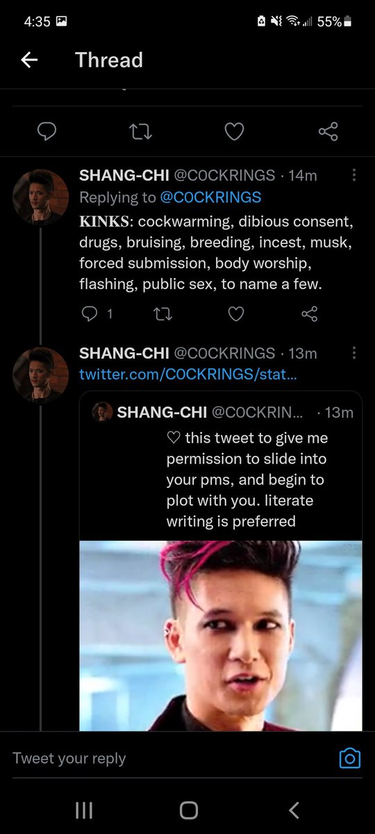AULDCRABBlT's tweet photo. |¤|: Ayo , some of you DO know you're following a shang-chi that likes incest right ? 

Also changed his @ to @/RINGSOFLUST . Know what's funny tho ? He deadass changed his kinks and removed the incest part to try and hide it . 💀💀💀 https://t.co/Ss99WfMnW5
