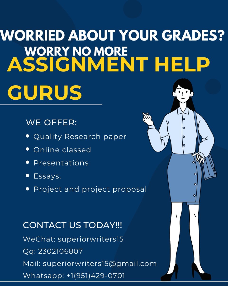 Assignm23462938's tweet image. Need help with assignment and online course? Contact us Today for quality work
#essaywriting #research #collegelife #Assignmenthelp #AcademicTwitter #Students #onlinecourse #onlinecourses #learning #education #school