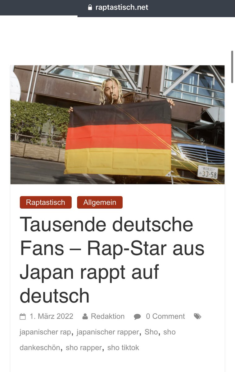 SHO_aka_STIME's tweet photo. ドイツのメディアがSHOを取り上げた🇯🇵🇩🇪DANKE🌍🌏🌎  【Raptastisch】 
https://t.co/kig5ykzm35 https://t.co/TPROBeVGMH