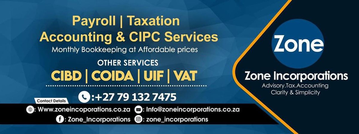 Ndi_Muvenda_'s tweet photo. For all your https://t.co/EhqPyh7vDV.Accounting  Contact Zone Incorporations  📧:Info@zoneincorporations.co.za 
📞:079 132 7475
 🌎:https://t.co/Bcqw4S7Rso 

An Associate of The South African Institute of Chartered Accountants https://t.co/BZ8dhh4CG2