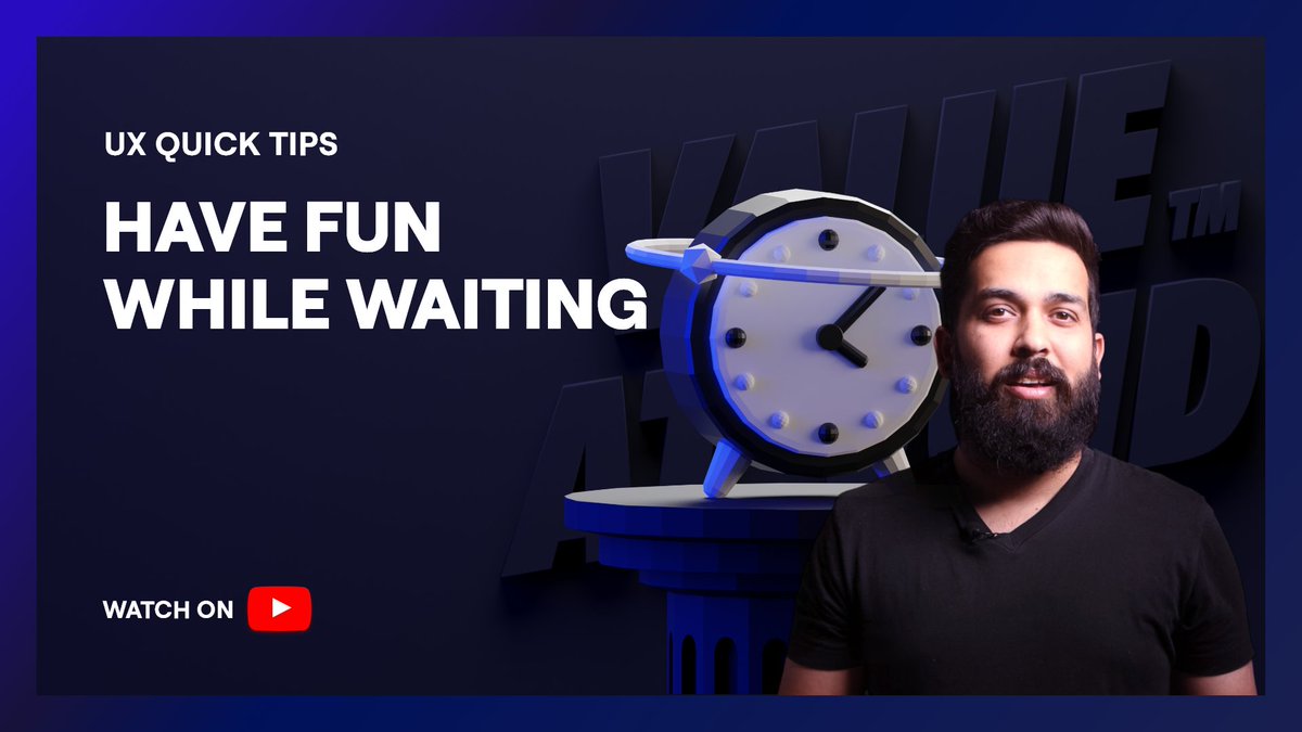 valueatvoid's tweet image. What can we do to make the waiting process more tolerable? Watch the video to know more - youtu.be/DInhGibCV-o

Subscribe to our YouTube Channel -
youtube.com/c/ValueatVoid

#valueatvoid #uxdesign #uxquicktips