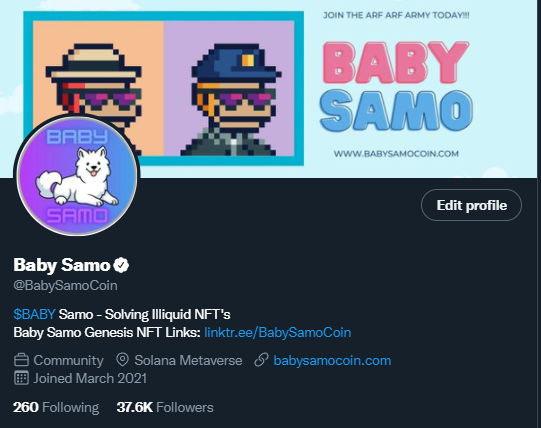 BabySamoCoin's tweet photo. Baby Samo is verified on Twitter just in time for the launch of the Meta Samo NFT collection on #Solana.

Meta Samo NFTs will be the FIRST companions in the @_portals_ metaverse.

To celebrate, we are giving away 100 $USDC 🚀

To Enter the #Giveaway:

Like + RT and tag 2 friends! https://t.co/E82KtDu7Mu