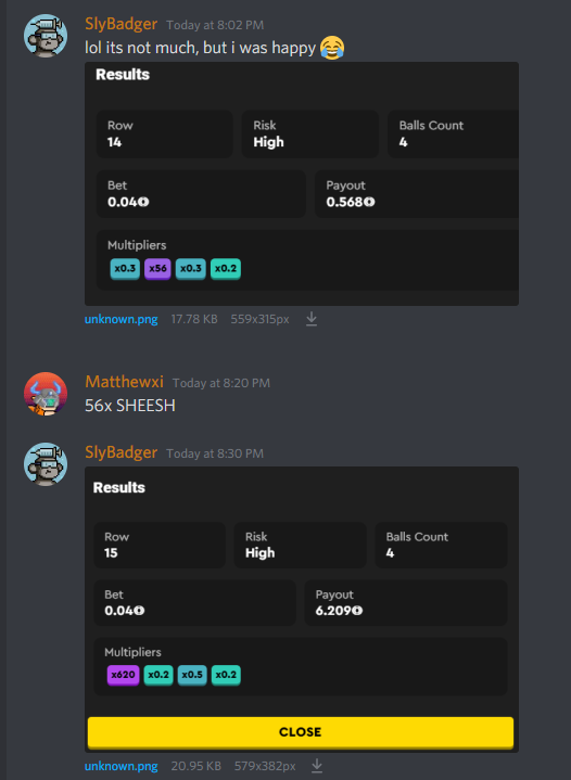 solplinko's tweet photo. 🤯🤯 BIG WINNINGS! 🤯🤯
Congratulations to SlyBadger from our Discord on hitting a 56x and a 620x in the same hour! https://t.co/1iVot2kcPc