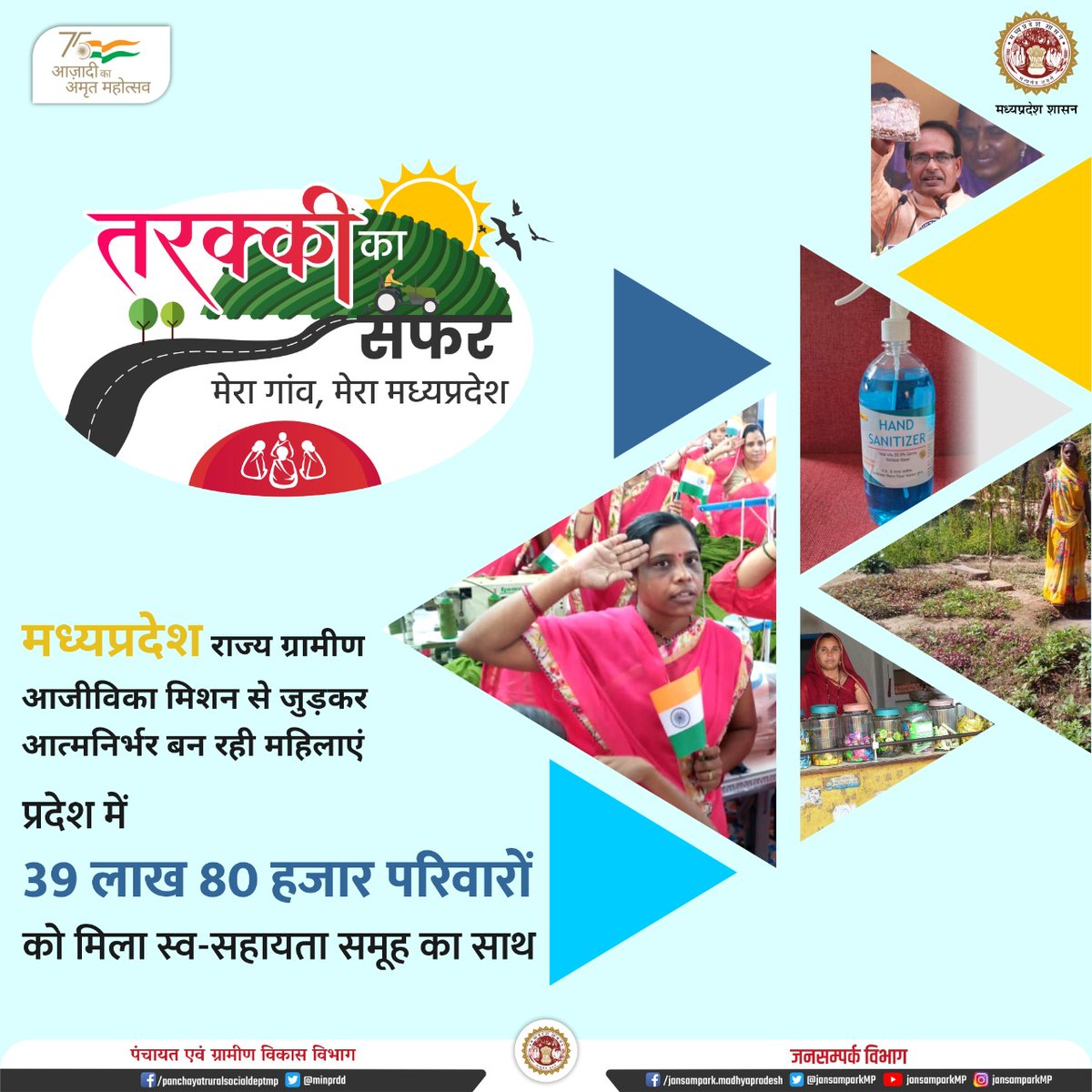 minprdd's tweet photo. राज्य ग्रामीण आजीविका मिशन से जुड़कर,

प्रदेश में 39 लाख 80 हजार परिवारों को मिला स्व-सहायता समूह का साथ

#तरक्की_का_सफर
#PRDMP #SHGMP #JansamparkMP https://t.co/3jemuchQCc