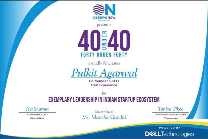 Trell (@trellapp) on Twitter photo Thank you <a href="/now_observe/">Observe Now</a> for recognising the achievements and impact of <a href="/pulkitagrwl/">Pulkit Agrawal</a>, Co-founder & CEO, and felicitating him with ObserveNow 40under40 StartUp Leader Award. Thank you <a href="/now_observe/">Observe Now</a> for recognising the achievements and impact of <a href="/pulkitagrwl/">Pulkit Agrawal</a>, Co-founder & CEO, and felicitating him with ObserveNow 40under40 StartUp Leader Award.