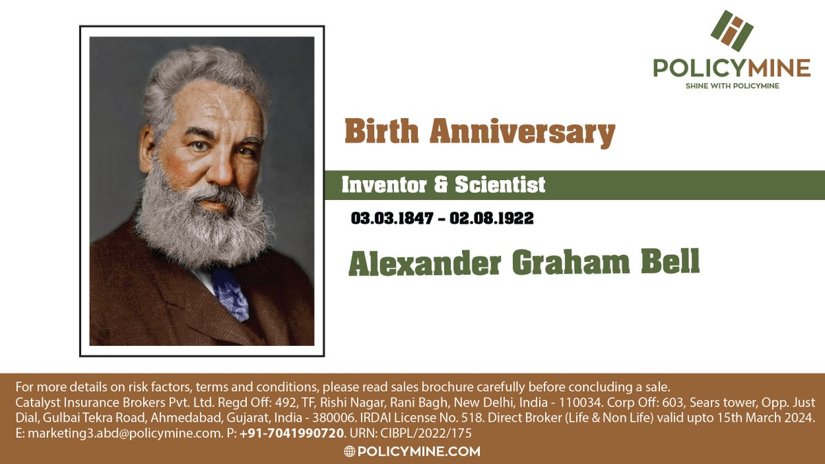 Alexander Graham Bell was a famous inventor and scientist. He is credited with the invention of the telephone. 
#Policymine #alexandergrahambell #birthanniversary #scientist #telephoneinventor #india