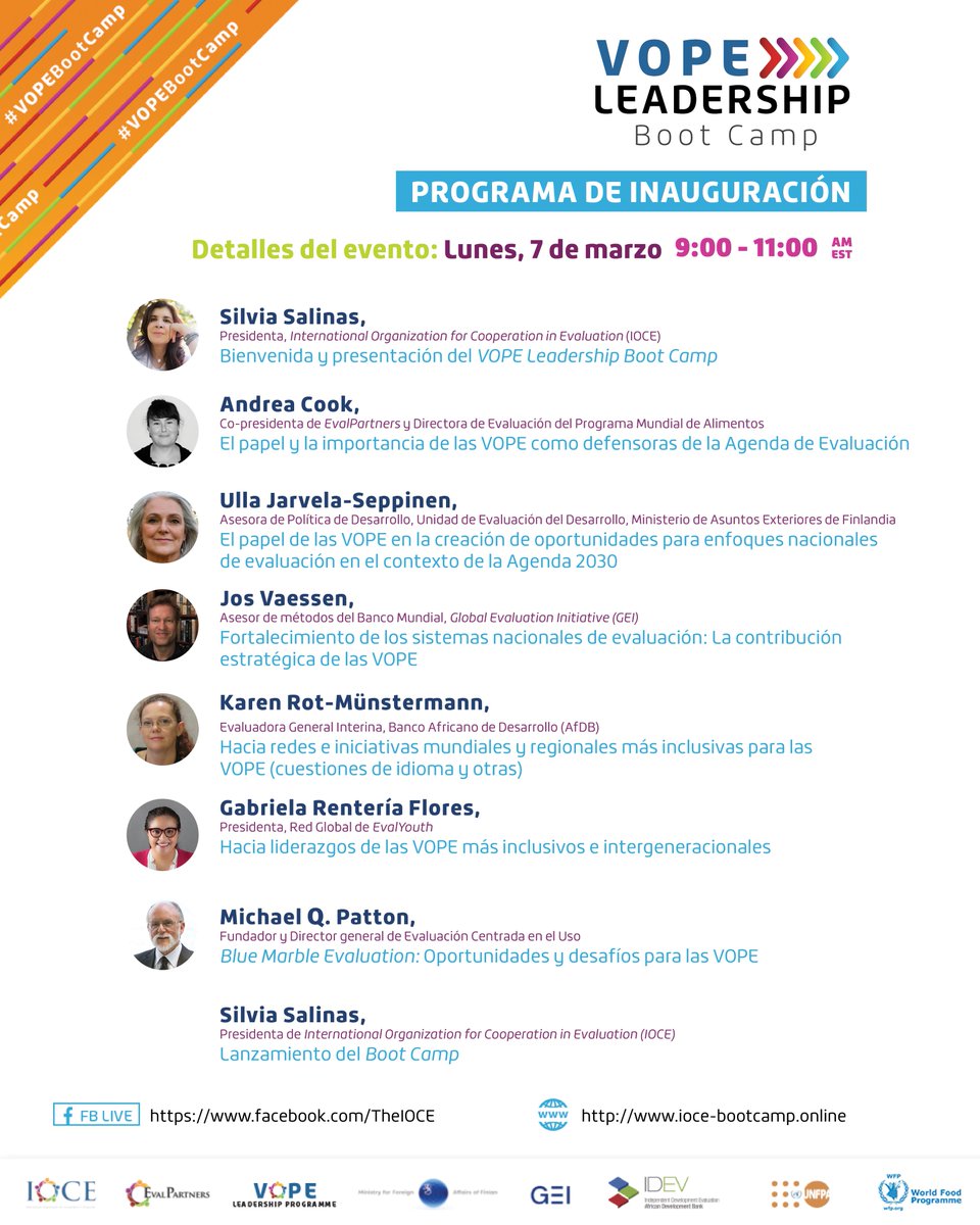 Únete al lanzamiento del #VOPEBootCamp, una iniciativa única que:
✅mejorará el papel de las VOPEs y sus contribuciones estratégicas
✅contribuirá a las VOPEs del futuro con la participación de jóvenes líderes

🗓️7 marzo 9am EST
🎦facebook.com/TheIOCE
🌐ioce-bootcamp.online