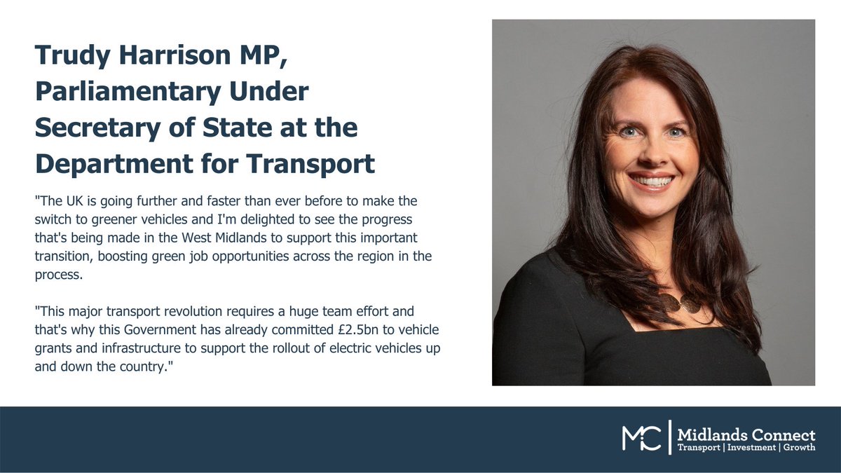 MidsConnect's tweet photo. Transport Minister Trudy Harrison responds to yesterday's #MCEVCon
We're committed to working with Govt, businesses and local authorities to support and speed up the roll out of EVs across the Midlands⚡️ https://t.co/KFa0FzflSt