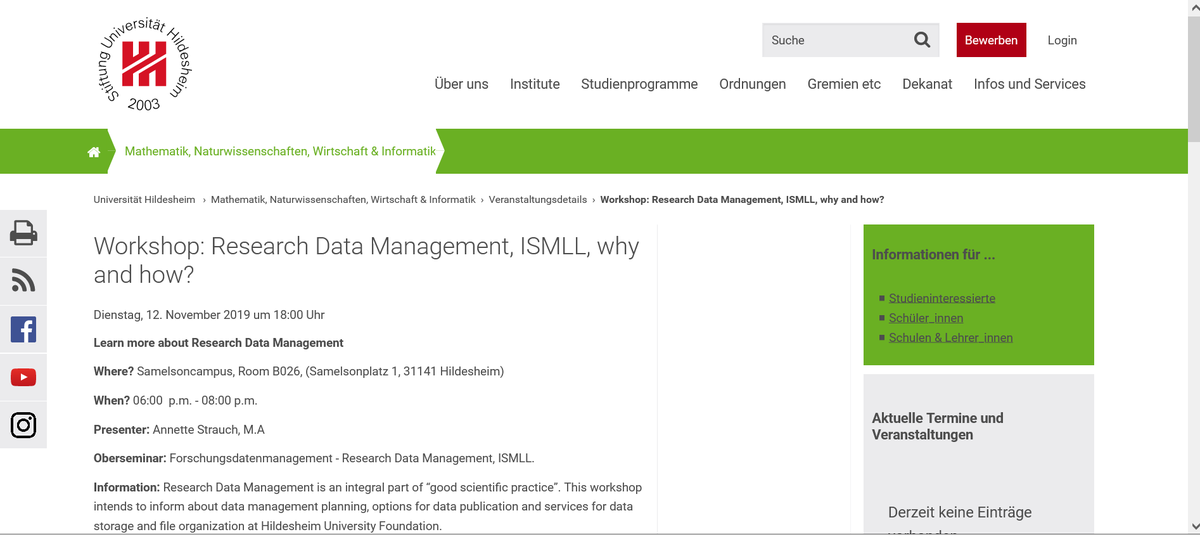 fdmincoop's tweet photo. That was a good workshop. #u_hildesheim - Mathematik, Naturwissenschaften, Wirtschaft & Informatik ›
Veranstaltungsdetails ›
Workshop: Research Data Management, ISMLL, why and how? Information Systems and Machine Learning Lab (#ISMLL) - https://t.co/i7CkuwkALa https://t.co/JsNLJh2hi5