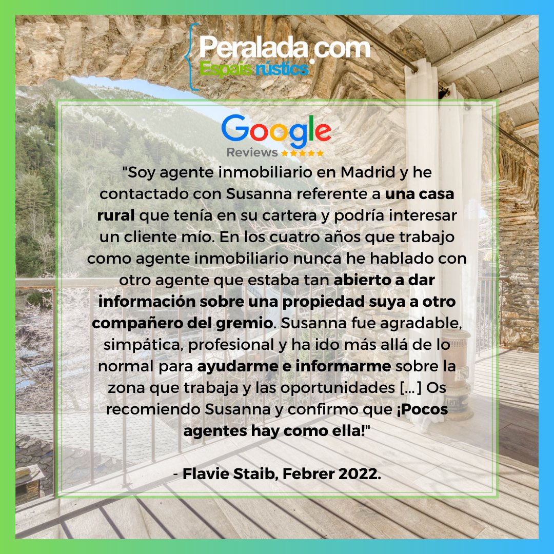 🔝 Siempre hemos querido compartir orgullosos el feedback de nuestros clientes, pero hoy es distinto; recibir una valoración positiva de un compañero de profesión que no nos conocía antes de esto es muy gratificante⭐⭐⭐⭐⭐💪🏼#peralada #realestate #catalunya #profesionalidad
