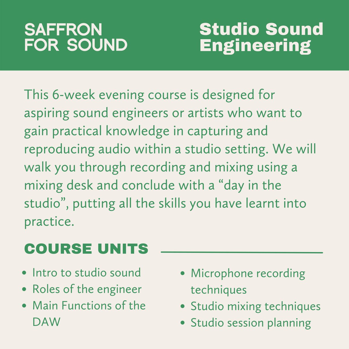 SaffronRecords's tweet image. Our next round of beginner #musicproduction and #studioengineering courses in #Nottingham will be kicking off at the end of April. Here&apos;s all the info you need to apply.

📥 saffronmusic.co.uk/projects/saffr…

Applications close: 6pm 25th March

Supported by @ace_national @Confetti_ICT