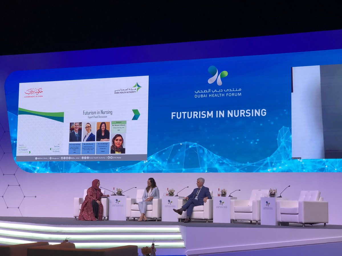 JollyPeter4's tweet photo. Very stimulating discussion on “Futurism of Nursing” at the Dubai Health Forum. Prof. Kevin Gormley shares his expertise and views as a panelist. Our faculty from QUB were able to show their support during the event. https://t.co/9bEObNir84
