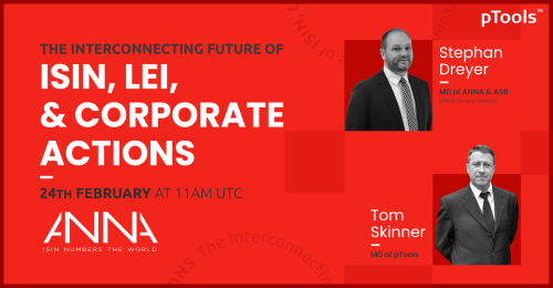 pTools (@ptools) on Twitter photo Watch on demand: Stephen Dryer MD of <a href="/ANNA_ISIN/">Association of National Numbering Agencies (ANNA)</a>
and Tom Skinner MD of pTools discussed the important intersections between #ISIN, #LEI, and #CorporateActions, and their future in the #FinancialServices landscape.
ptools.com/blog/webinar/w… Watch on demand: Stephen Dryer MD of <a href="/ANNA_ISIN/">Association of National Numbering Agencies (ANNA)</a>
and Tom Skinner MD of pTools discussed the important intersections between #ISIN, #LEI, and #CorporateActions, and their future in the #FinancialServices landscape.
ptools.com/blog/webinar/w…