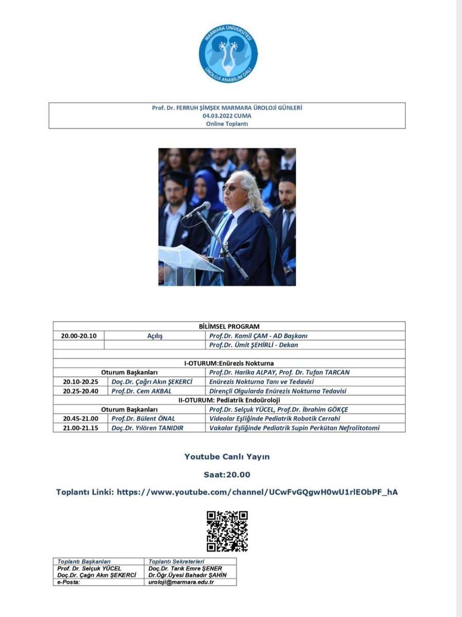 Çocuk Ürolojisi üzerine güzel bir toplantı ile rahmetli Ferruh Şimşek hocamızı anacağız. 

04.03.2022 Cuma saat 20.00 da sizleri bölümümüzün YouTube kanalına bekliyoruz. 

Kanalımızın bağlantısı 
youtube.com/channel/UCwFvG…