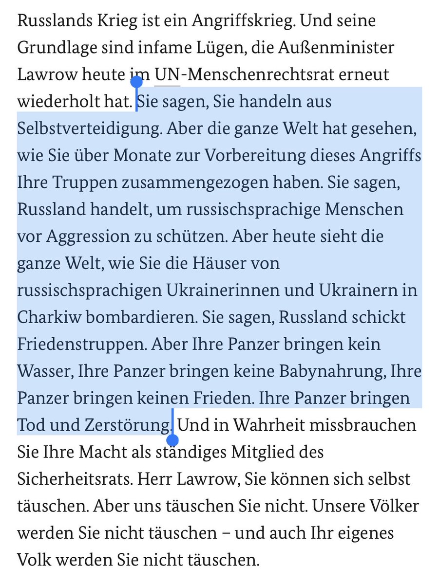 In dieser Flut von schlechten Nachrichten ging die Rede von Außenministerin ⁦@ABaerbock⁩ vor der UN-Generalversammlung ein wenig unter. Bemerkenswert deutliche Worte. #UkraineKrieg