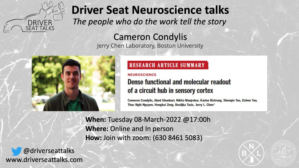 driverseattalks's tweet image. Coming up next, we welcome Cameron Condylis (@CondylisCam) of @ChenLabNeuro to discuss his @ScienceMagazine paper, "Dense functional and molecular readout of a circuit hub in sensory cortex". 

Join us on Tuesday 08-March-2022 at 17:00h CEST!

#OpenScience #ScienceTwitter