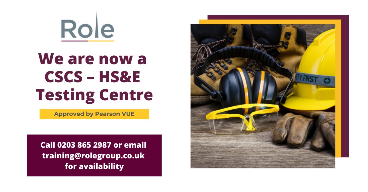 Role Group (@rolegroupltd) on Twitter photo We are now officially a CSCS-HS&E Testing Centre! We have just been approved by Pearson VUE.
Please call the office on 020 3865 2987 or email training@rolegroup.co.uk for availability. We are now officially a CSCS-HS&E Testing Centre! We have just been approved by Pearson VUE.
Please call the office on 020 3865 2987 or email training@rolegroup.co.uk for availability.