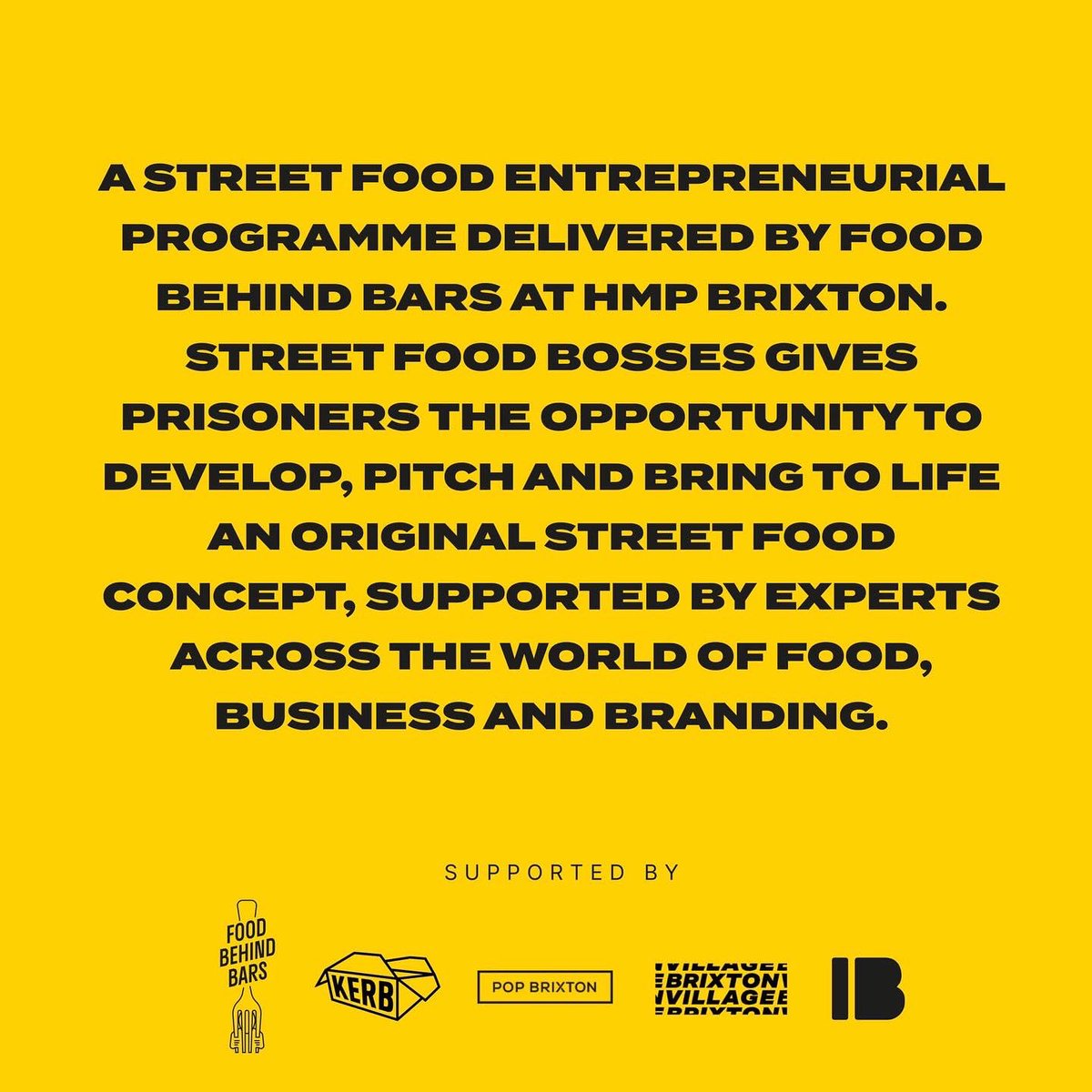 Launching next week! 🎉 Street Food Bosses is a 3-week entrepreneurial street food programme delivered by us <a href="/HMP_Brixton/">HMP Brixton</a>. 40 men will have the opportunity to create, design &amp; pitch their very own street food concept, with support from some of the industry’s most talented people.