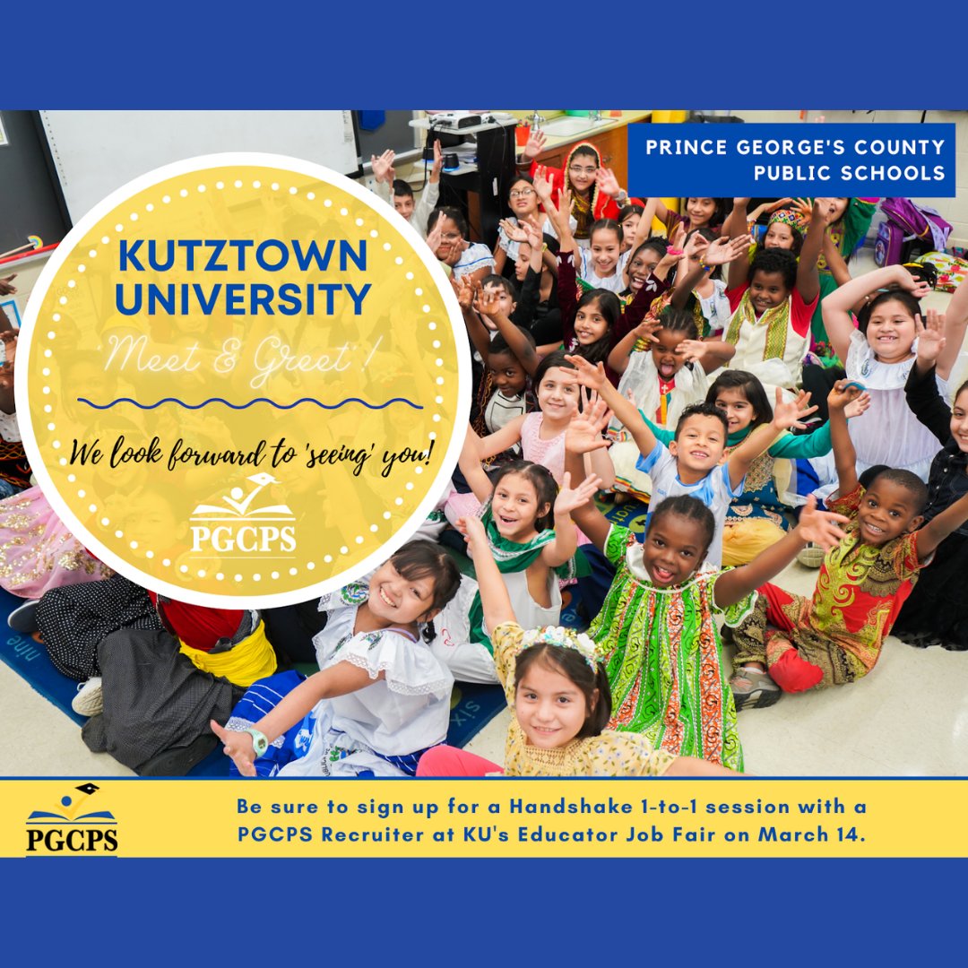 #employersponsor

Sign Up today for Kutztown University’s Virtual Educator Fair on March 14th! PGCPS Recruiters are excited to connect with you!
