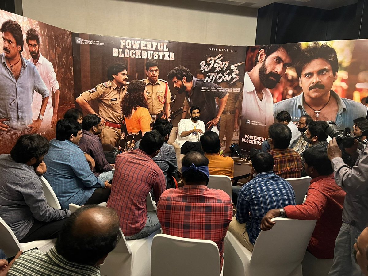 SitharaEnts's tweet photo. Our Daniel Shekar @RanaDaggubati Interaction with Media about #BheemlaNayak 🤩

#BlockBusterBheemlaNayak in cinemas! 🌪️🔥

@PawanKalyan #Trivikram @saagar_chandrak @MenenNithya @MusicThaman @iamsamyuktha_ @dop007 @NavinNooli @vamsi84 @SitharaEnts @adityamusic https://t.co/OjQmk5uej3