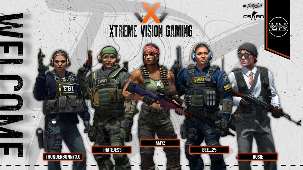We are excited to announce our female CS:GO team, we are excited to dominate with these awesome ladies:

@ThunderBunny3_0 
<a href="/SleepiToons/">Little Goosie</a> 
@ihatejessk 
<a href="/_Bee_25/">Bee</a> 
@kati_eatchoo 

Welcome to the XvG Family ladies!!

<a href="/UNBrandedMFG/">UNBranded</a> 

#XvGSA
