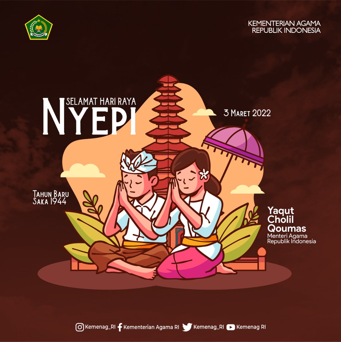 Saudaraku umat Hindu merayakan Hari Raya Nyepi diawali dengan ibadah Catur Brata Penyepian hari ini. Semoga menjadi berkah bagi kita semua 

Rahajeng Rahina Nyepi Çaka 1944, dumogi santhi semeton sami 🙏🏻