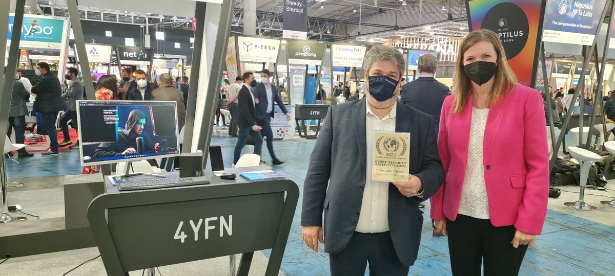 freemindtronic's tweet photo. At #4YFN22 @GascuelJ presented #EviCypher technology &amp; “Cyber Computer” to Katie Stana, Consul General of the USA &amp; @JGallardoAND. Demo #KubbSecure @BleujourInfo She has congratulated the FMT team for the Gold Globee Award 2022 won recently. #cybersecurity #hardware #encryption https://t.co/OPX6IZu3yl