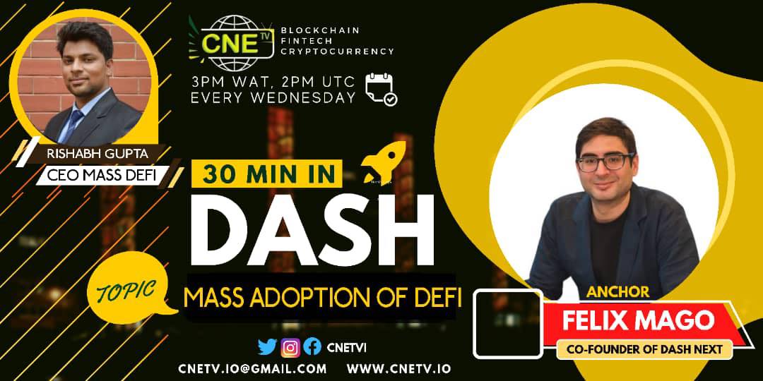 30 mins in #Dash today again with anchor @FelixMagoCrypto <a href="/FuterioCrypto/">Futerio</a>  and spatial  guest live on Coin news Extra TV presented to you by Dash Next. Don’t miss it cnetv.io