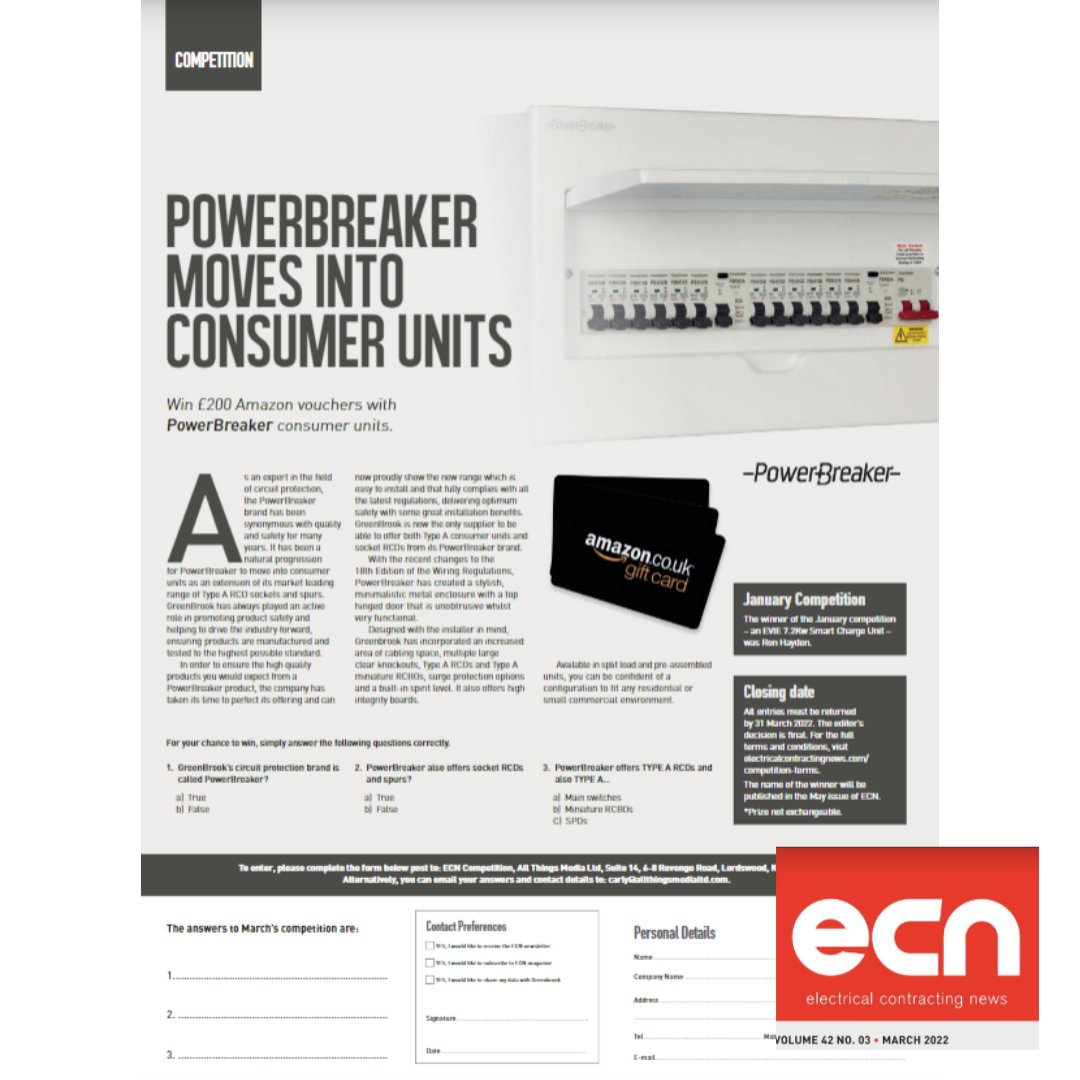 GreenBrookElec's tweet photo. We've got Amazon vouchers up for grabs to celebrate the launch of our new #PowerBreaker consumer units
π https://t.co/2U7pyUfHhk
@ElecConNews #electrician #fuseboard #electricalcontractor https://t.co/RjoLjSOylI