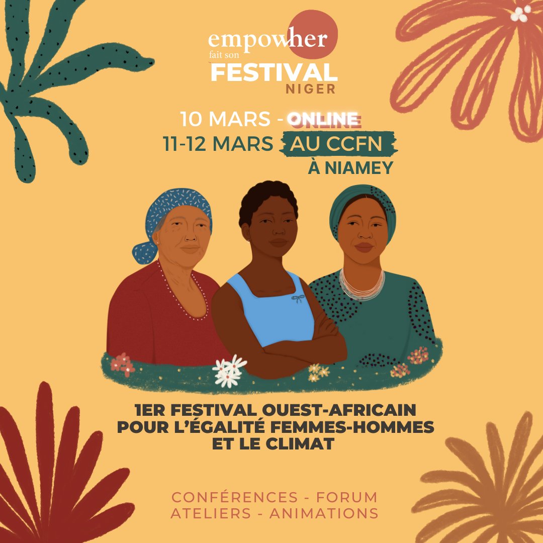 #Enabel Niger est partenaire officiel du Festival Empow'Her au #Niger, qui se déroulera les 10,11 et 12 mars 2022 ! Le 1er Festival Ouest Africain pour l'égalité femmes-hommes et le climat.
#EnablingChange
#ActForImpact
#SDGS
#climatechange