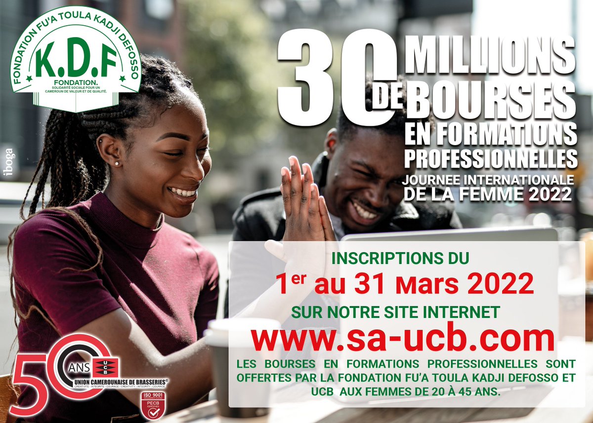 groupekadji's tweet image. BOURSE JIF 2022 PAR LA FONDATION FU’A TOULA KADJI DEFOSSO

Pour effectuer une demande de bourse, inscrivez-vous en cliquant sur le lien sa-ucb.com/bourses-jif-20… en veillant à apporter le maximum d&apos;informations utiles.

#JIF #UCB #FondationKDF #ProudTobeCamerounian