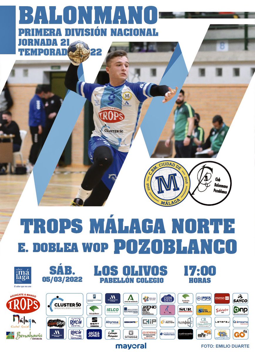 📣El <a href="/fTROPS/">TROPS</a> <a href="/BMCiudadDMalaga/">TROPS MÁLAGA BM.</a> descansa este fin de semana, pero el #balonmano no para. 
📣Este sábado tenemos derbi andaluz de Primera Nacional en el pabellón del <a href="/colegioolivos/">Colegio Los Olivos</a>.
⚔️ Nuestro filial se mide al <a href="/CBM_Pozoblanco/">Club BM Pozoblanco</a>. 
<a href="/diputacionMLG/">Diputación de Málaga</a> <a href="/SaboraMalaga/">Sabor a Málaga</a> <a href="/deportemalaga/">Área de Deporte</a> <a href="/MalagaDyE/">MLG Deportes y Eventos</a>