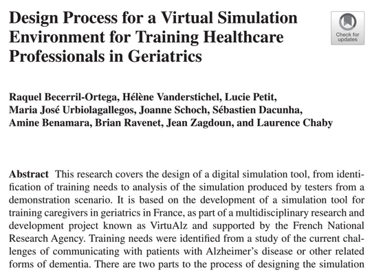 chab_laurence's tweet photo. 📚Notre outil de conception d'un environnement de simulation virtuelle pour la formation des professionnels de santé en gériatrie #Simulation en #santé  
#Alzheimer #healthcare #VirtualReality 
https://t.co/gEjN78bTW0 https://t.co/1r8RRzC3xq