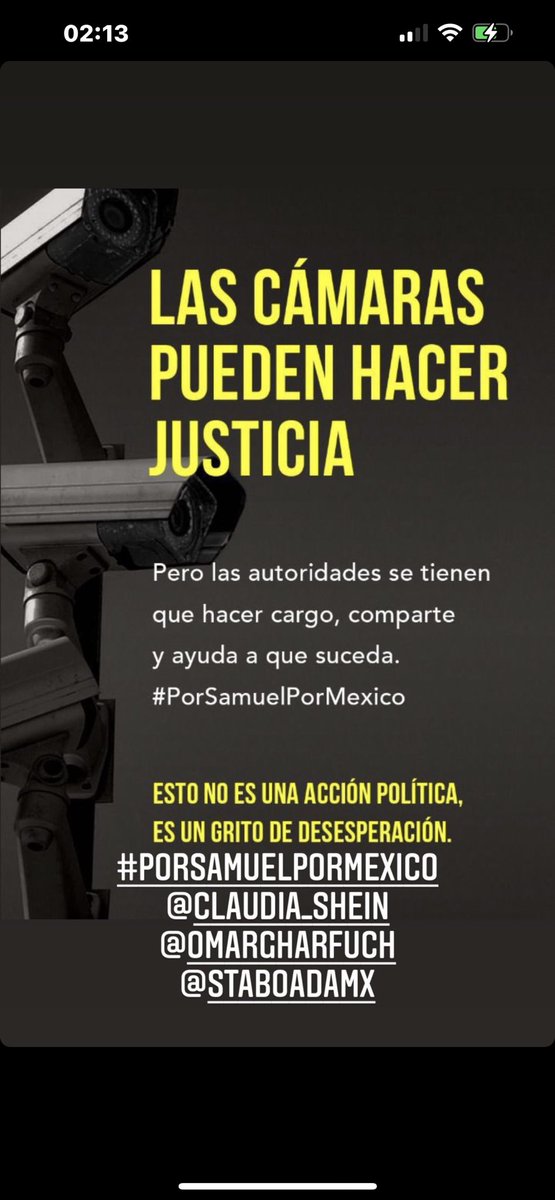 erfonseca's tweet photo. Las cámaras pueden hacer justicia.
Las autoridades tienen la obligación de hacerse cargo.

Esto no es una acción política, es un grito de desesperación.
#PorSamuelPorMexico 
@Claudiashein  

RT @SirPonFDyM @EnFilme @mark_ito @esauka @elfritzz @abramcrombie @ptorres @yobabic https://t.co/9gk6YKFu7Z