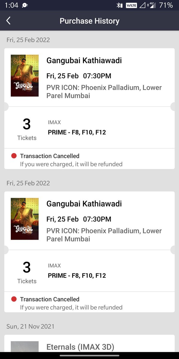 Angels_Heart27's tweet photo. @bookmyshow @bookmyshow Worst app experience, service EVER. You'll have chareged me 3 times for same seats, money was deducted from my account and still no refund is made, its been 5 days.Kindly request to expedite the refund. you'll owe me 3540 RS. @KotakBankLtd #GangubaiKathiawadi https://t.co/uzcR7Muhlp