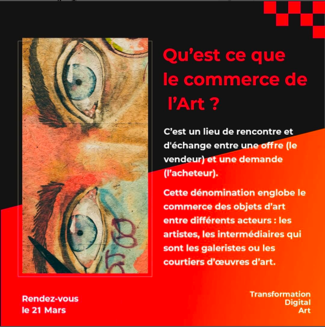 Tu veux en savoir plus sur le commerce de l'art ? RDV le 21 Mars !

⬆️ Lien de notre masterclass en bio 

#MBADMB #Transformationnum #artdigital #art #artdisrupt #efapartdigital
