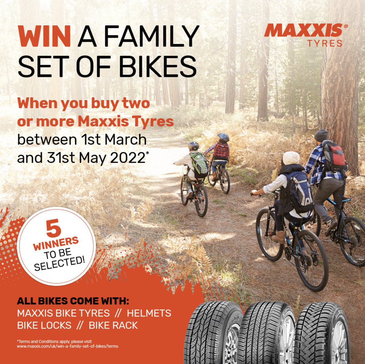 HiQMedway's tweet photo. @Maxxis_Tyres are giving you the chance to win a family set of bikes              Simply purchase 2 or more Maxxis tyres to enter #win #maxxis #tyres https://t.co/aJO0e27134