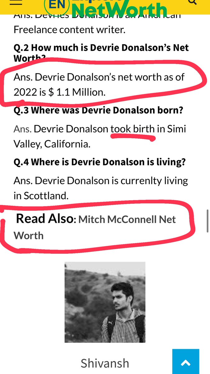 Devriebrynn's tweet photo. 1. Woke up to great news, I am not a struggling millennial deeply in debt, I am a MILLIONAIRE.

2. Why is Mitch McConnell the “see also” here?

 Shivansh, why you gotta be like that? 

*honorable mention for the phrase “took birth” which I will be using exclusively from now on. https://t.co/wWx0hSs53y