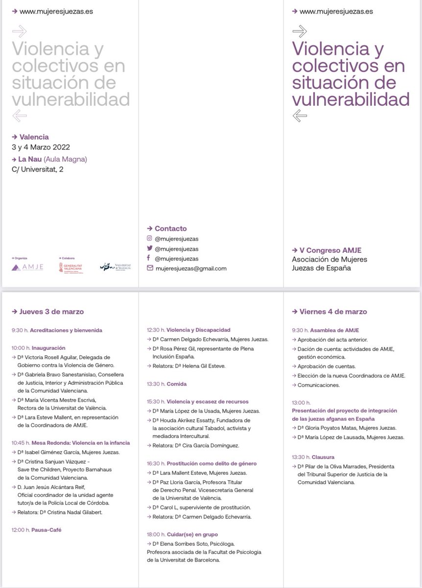 Los días 3 y 4 de marzo tendrá lugar el congreso de AMJE “Violencia y colectivos en situación de vulnerabilidad”. Podréis participar y asistir a las siguientes actividades del día 3 👇🏾