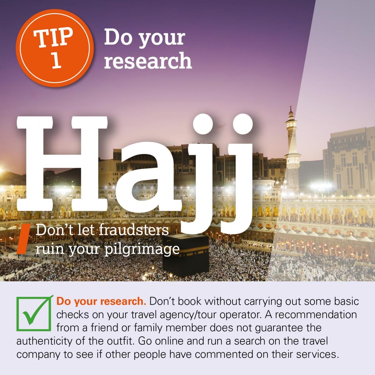 WYP_Contact's tweet image. #WestYorkshirePolice is supporting a national Hajj Campaign. The campaign highlights the risk faced by British Muslims who make the annual pilgrimage to Mecca. Thousands more will see their dreams shattered by cruel criminal fraudsters #top5tips
westyorkshire.police.uk/hajj-fraud-nat…